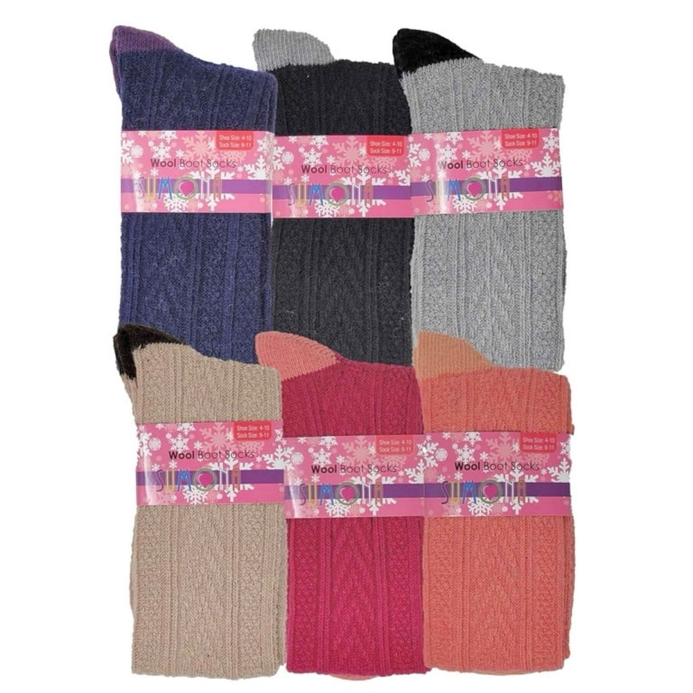 Sumona 6 Pairs Women Cable Knit two tone Knee High Winter Boot Socks